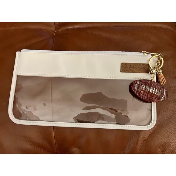 Judith March Clear White Clutch With Football Keychain Stadium Approved - Picture 1 of 2